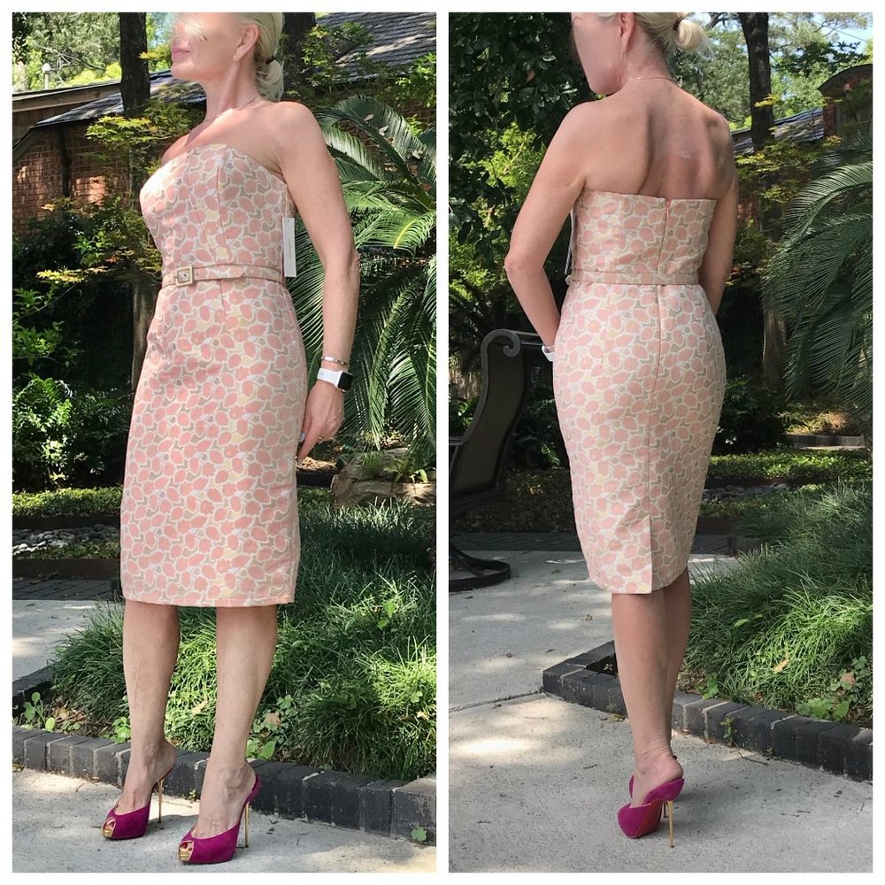 NWT Strapless metallic gold/ pink jacquard dress